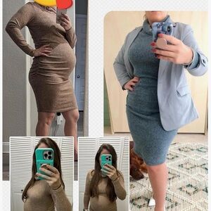 Chic Long Sleeve Maternity Dress in Khaki